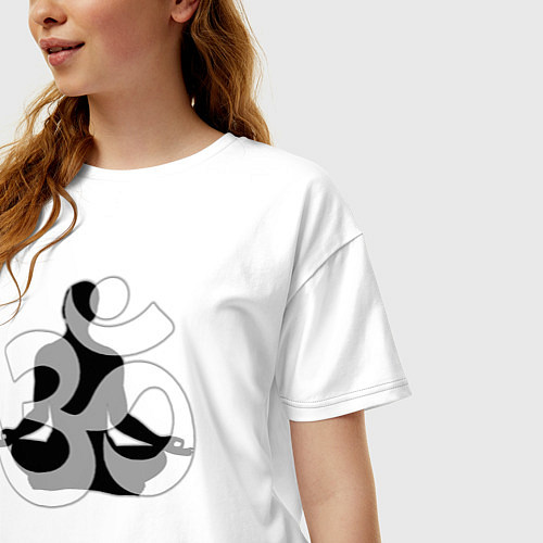 Женская футболка оверсайз Йога медитация на ОМ / Белый – фото 3