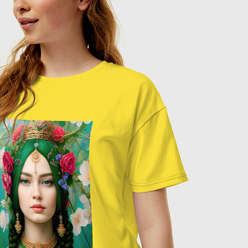 Женская футболка оверсайз Хозяйка медной горы - нейросеть / Желтый – фото 3