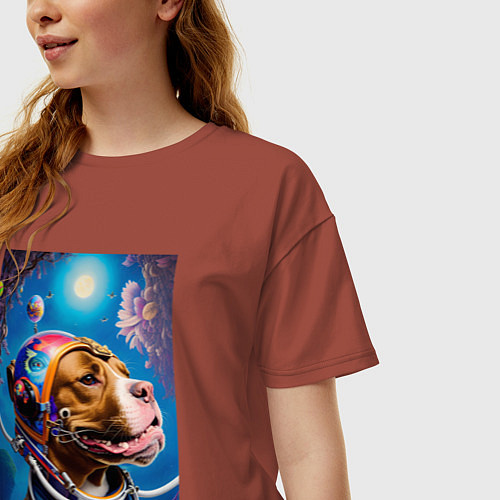 Женская футболка оверсайз Булли космонавт - нейросеть / Кирпичный – фото 3