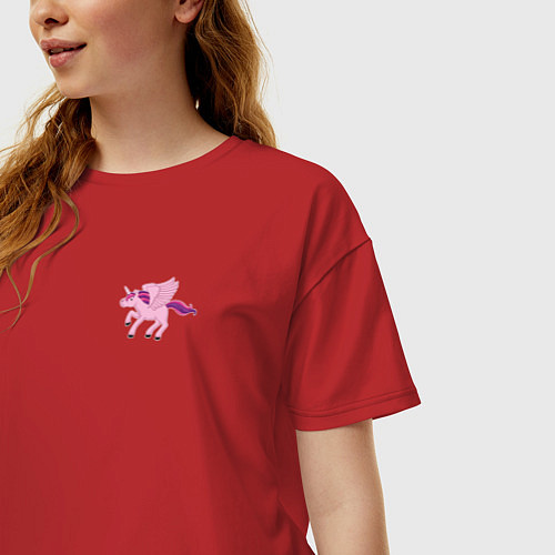 Женская футболка оверсайз Розовый пегас-единорог / Красный – фото 3