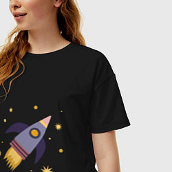 Футболка оверсайз женская Космическая ракета и звезды, цвет: черный — фото 2