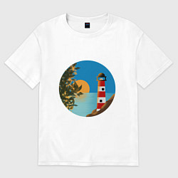 Футболка оверсайз женская Маяк на закате, цвет: белый