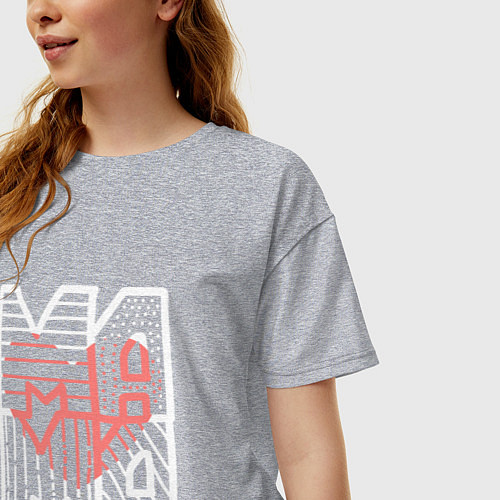 Женская футболка оверсайз МАМА с сердечком надпись квадрат / Меланж – фото 3