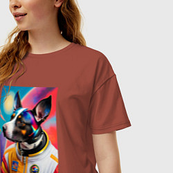 Футболка оверсайз женская Пёс бравый космонавт - нейросеть, цвет: кирпичный — фото 2