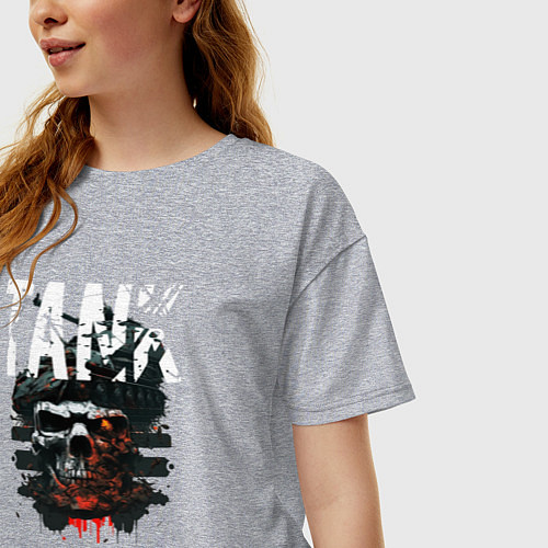Женская футболка оверсайз Танк с черепом / Меланж – фото 3