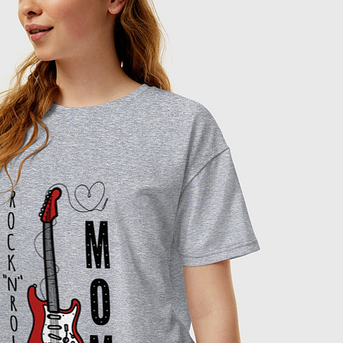 Женская футболка оверсайз Rocknroll mom с гитарой / Меланж – фото 3