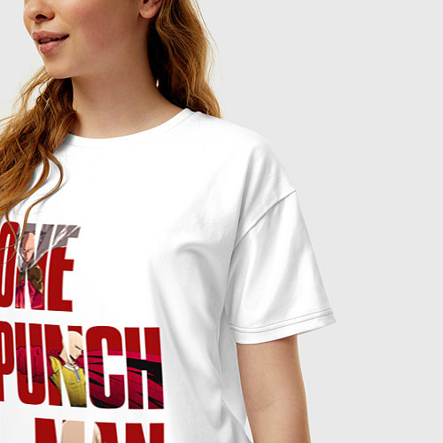 Женская футболка оверсайз Ванпанчмен Сайтама / Белый – фото 3