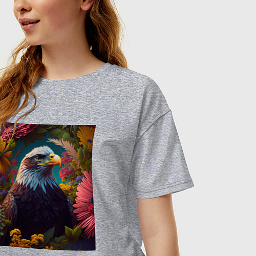 Женская футболка оверсайз Орел и цветы / Меланж – фото 3