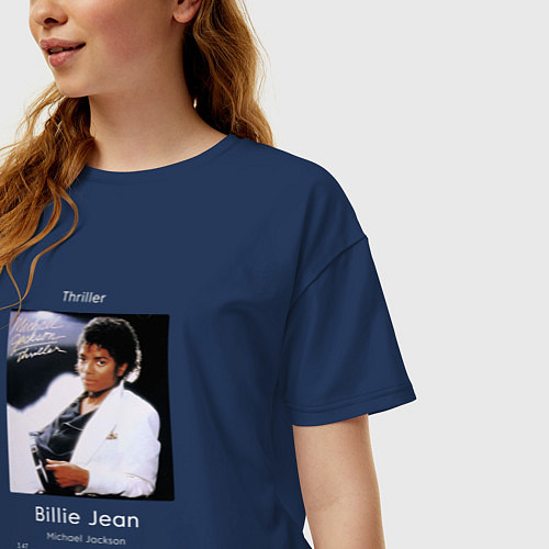 Женская футболка оверсайз Майкл Джексон Billie Jean / Тёмно-синий – фото 3