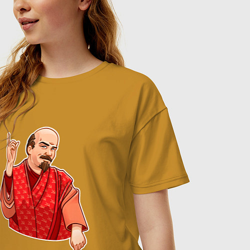 Женская футболка оверсайз Ленин в пижаме / Горчичный – фото 3