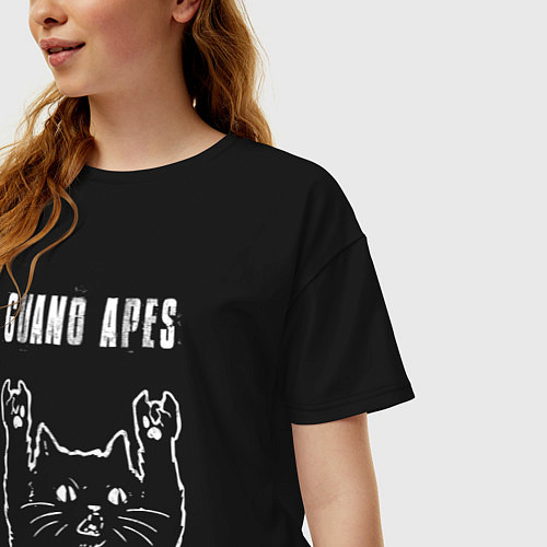 Женская футболка оверсайз Guano Apes рок кот / Черный – фото 3
