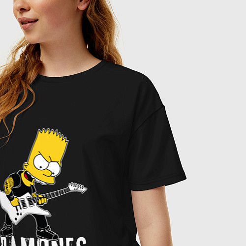 Женская футболка оверсайз Ramones Барт Симпсон рокер / Черный – фото 3