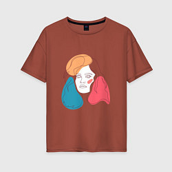 Женская футболка оверсайз Линейный портрет девушки в стиле минимализм