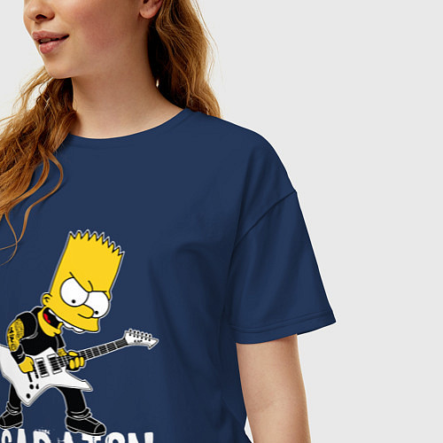 Женская футболка оверсайз Sabaton Барт Симпсон рокер / Тёмно-синий – фото 3