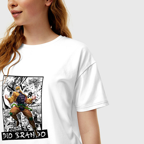Женская футболка оверсайз Дио Брандо на фоне манги / Белый – фото 3