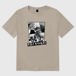 Футболка оверсайз женская Канеки Кен на фоне манги, цвет: миндальный