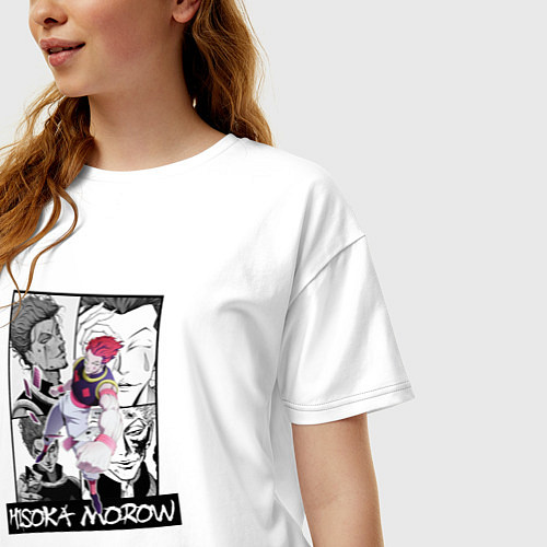 Женская футболка оверсайз Хисока Мороу на фоне манги / Белый – фото 3