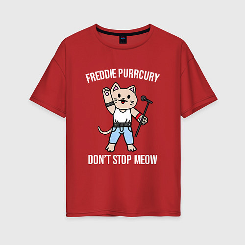 Женская футболка оверсайз Dont stop meow / Красный – фото 1