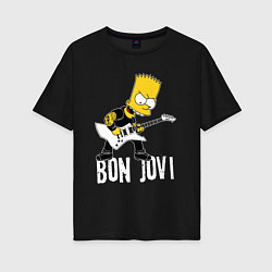 Футболка оверсайз женская Bon Jovi Барт Симпсон рокер, цвет: черный