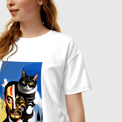 Женская футболка оверсайз Salvador Dali and his cat / Белый – фото 3