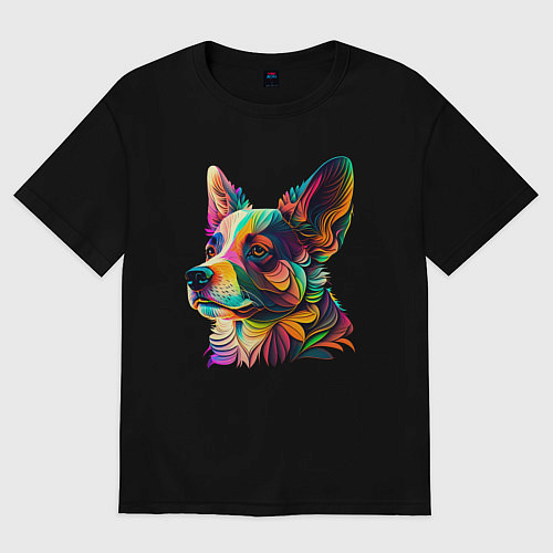 Женская футболка оверсайз Разноцветный корги / Черный – фото 1