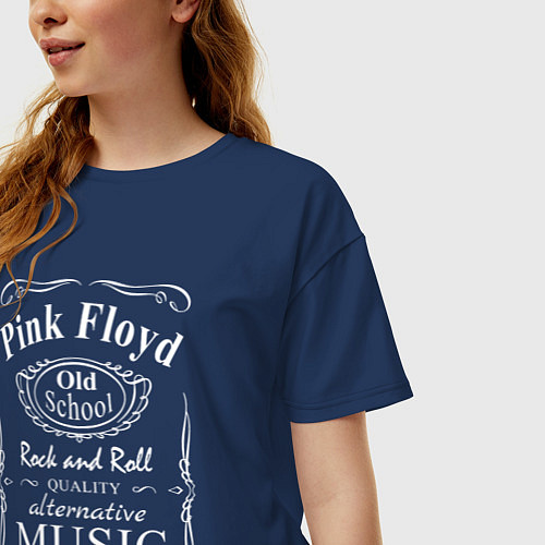 Женская футболка оверсайз Pink Floyd в стиле Jack Daniels / Тёмно-синий – фото 3