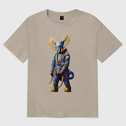 Футболка оверсайз женская Слон - киберпанк - нейросеть, цвет: миндальный