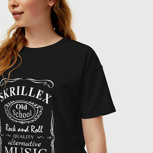Женская футболка оверсайз Skrillex в стиле Jack Daniels / Черный – фото 3