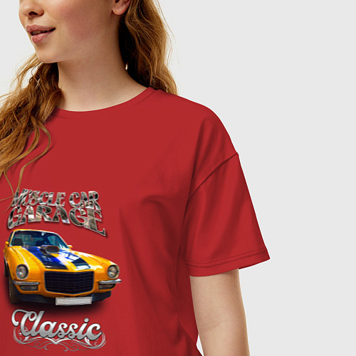 Женская футболка оверсайз Американский маслкар Chevrolet Camaro / Красный – фото 3