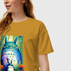 Футболка оверсайз женская My neighbor Totoro - neural network - art, цвет: горчичный — фото 2