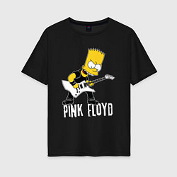Футболка оверсайз женская Pink Floyd Барт Симпсон рокер, цвет: черный