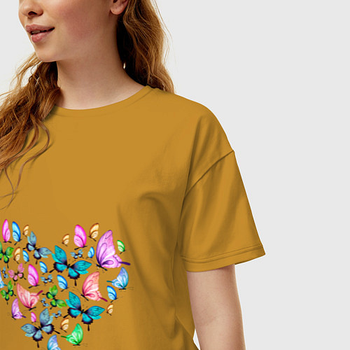 Женская футболка оверсайз Сердце бабочки / Горчичный – фото 3