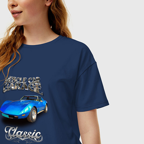 Женская футболка оверсайз Классический американский маслкар / Тёмно-синий – фото 3