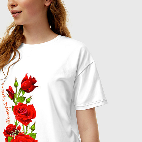 Женская футболка оверсайз Прекрасная Полина - букет из роз / Белый – фото 3