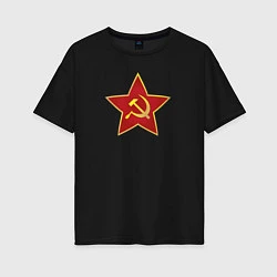 Футболка оверсайз женская СССР звезда, цвет: черный