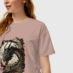Футболка оверсайз женская Мифический японский дракон, цвет: пыльно-розовый — фото 2