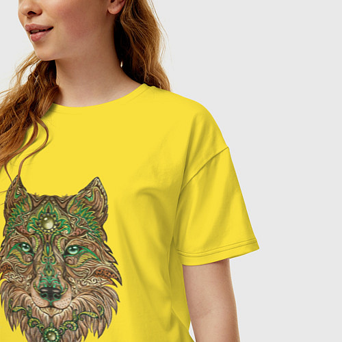 Женская футболка оверсайз Волк мандала / Желтый – фото 3