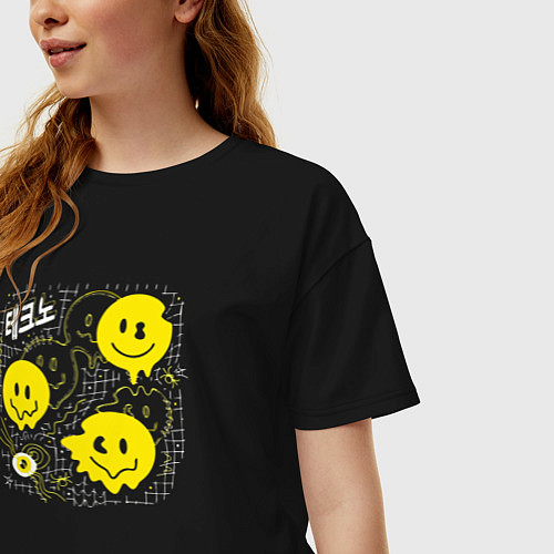 Женская футболка оверсайз Positive emoticons / Черный – фото 3