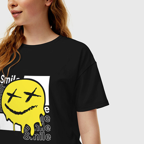 Женская футболка оверсайз Smile positive / Черный – фото 3