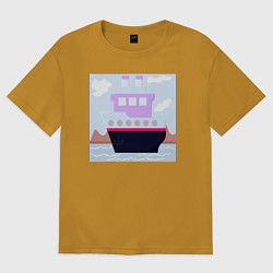 Футболка оверсайз женская Корабль двухъярусный с трубами, цвет: горчичный