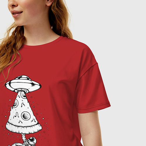 Женская футболка оверсайз Pizza space / Красный – фото 3
