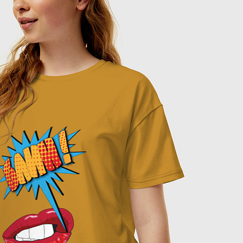 Женская футболка оверсайз Блин в стиле поп-арт / Горчичный – фото 3