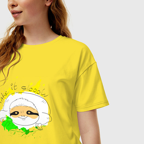 Женская футболка оверсайз Ленивец: Take it slow / Желтый – фото 3