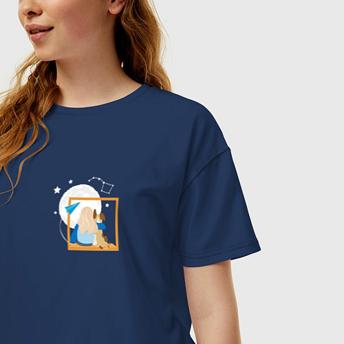 Женская футболка оверсайз Ночное небо со звездами / Тёмно-синий – фото 3