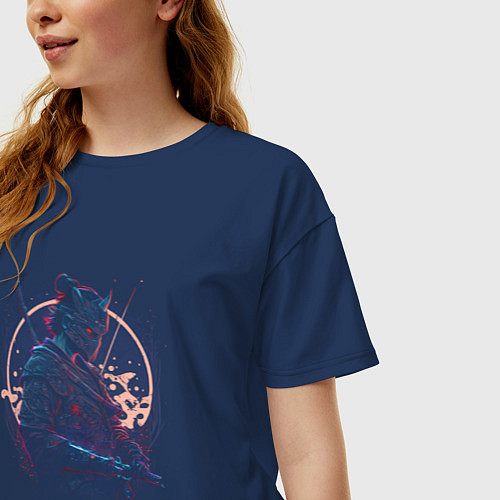 Женская футболка оверсайз Cybersamurai tech / Тёмно-синий – фото 3