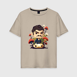 Футболка оверсайз женская Ласт оф ас - Джоел с грибами, цвет: миндальный