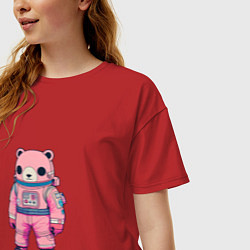 Футболка оверсайз женская Розовый мишка космонавт, цвет: красный — фото 2