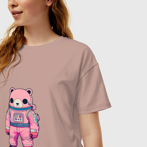 Женская футболка оверсайз Розовый мишка космонавт / Пыльно-розовый – фото 3