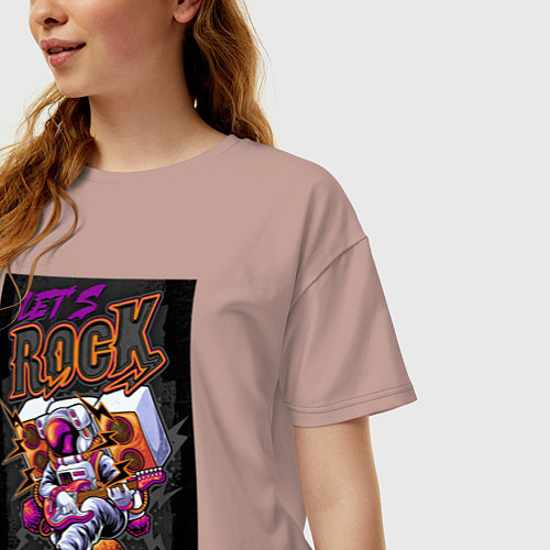 Женская футболка оверсайз Космонавт lets rock / Пыльно-розовый – фото 3