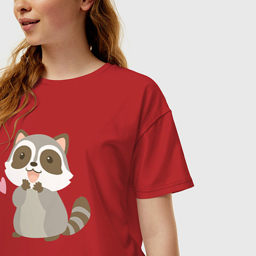 Женская футболка оверсайз Влюблённый енот / Красный – фото 3